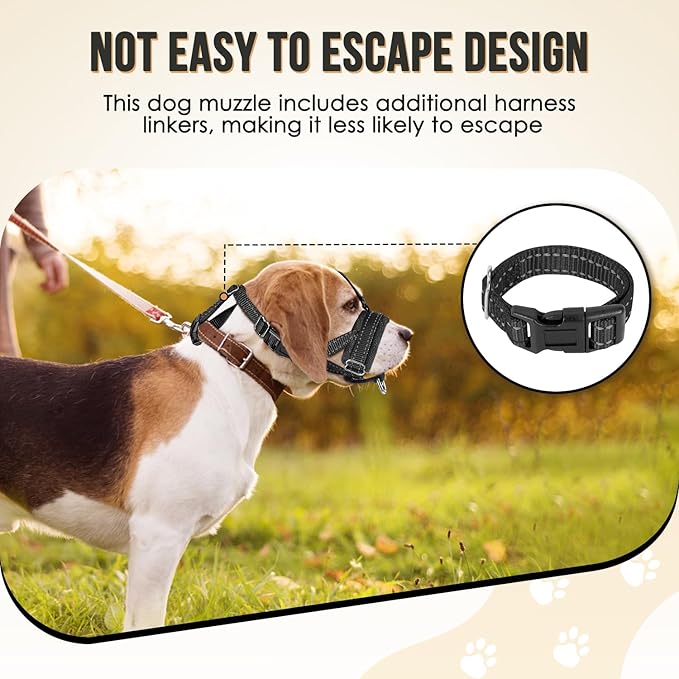 SlowTon Soft Dog Muzzle, Adjustable Padded Nylon Muzzle for Large Medium Dogs Anti Chewing Barking Biting, Allow Dog Pant & Drink(Black,Large