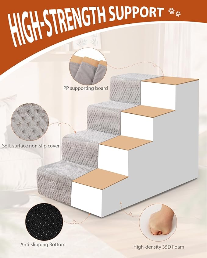 Dog Stairs for Small Dogs,22" H,5-Step Dog Steps for High Bed Couch and Sofa,Pet Stairs for Dogs and Cats Climbing with Non-Slip Bottom and Washable Cover,Light Grey