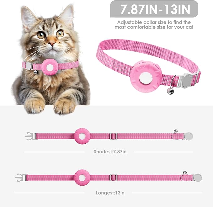 Cat GPS Tracker, Waterproof Pet Tracker for Cats, Cat GPS Tracker Collar with Safety Elastic Buckle, Works with Any Collar,Compatible with Apple Find My App (Only iOS), No Monthly Fee, Pink