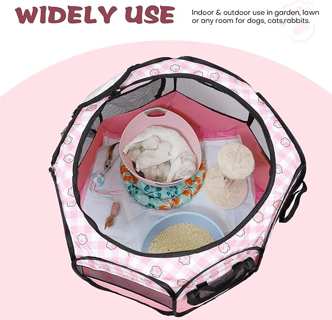 Lucky Monet Foldable Dog Playpen Cat Puppy Playpen Indoor Pop Up Pet Animal Playpen Outdoor Kennel Cage Pen Tent for Small Medium Dog Puppy Cat Kitten Rabbit - Large, Pink