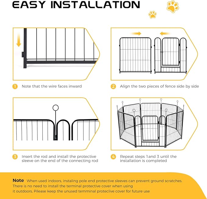 Lekesky Dog Playpen Indoor, 24 Inch 8 Panels Dog Play Pen with Bottom Mat, Metal Heavy Duty Pet Playpen for Puppys and Small Dogs, Black