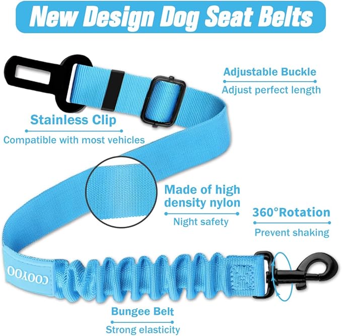 COOYOO Dog Seat Belt,3 Piece Set Retractable Dog Car Harness Adjustable Dog Seat Belt for Vehicle Nylon Pet Safety Seat Belts Heavy Duty & Elastic