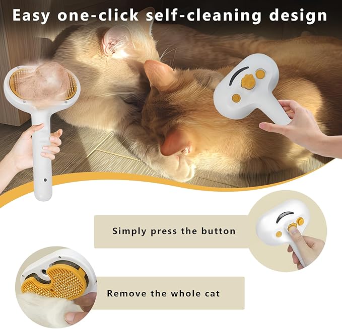 Pet Steam Brush for Dog & Cat – 3-in-1 Spray Hair Removal Comb – Steam for Shedding & Grooming – Water Brush for Long & Short Haired Pets – Spritz Defur Comb – Includes Waterless Shampoo