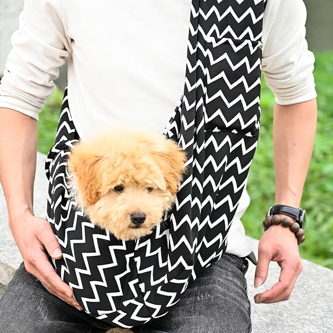 Pet Dog Sling Carrier Bag - Small Dog Purse Cat Puppy Dogs Front Carrier with Pockets and Safety Buckle, Chest Carrying Pouch Bags for Pet Traveling and Out Going (Fit for 0-14 lbs)