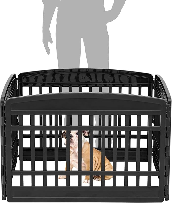IRIS USA 24" 4-Panel Dog Playpen, 35 x 35 x 24, Puppy Playpen, Dog Play Pen Indoors, Pet Fence, Small Pets, Black