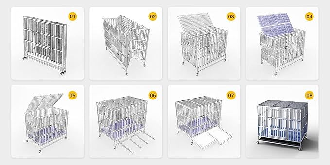 Collapsible Stainless Steel Dog Crate, 30" 37" 42" 48" Sizes, Lockable Wheel, with Tray, Stackable, Heavy Duty, Divider, Indoor and Outdoor (30in Size is Suitable for Small Pets only)