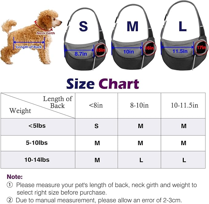 Pawaboo Pet Dog Sling Carrier, Hand Free Drawstring Dog Papoose with Adjustable Strap, Breathable Mesh Bag for Puppy Cat, Crossbody Satchel Dog Purse with Pocket for Outdoor, Dark Gray+Black, Medium