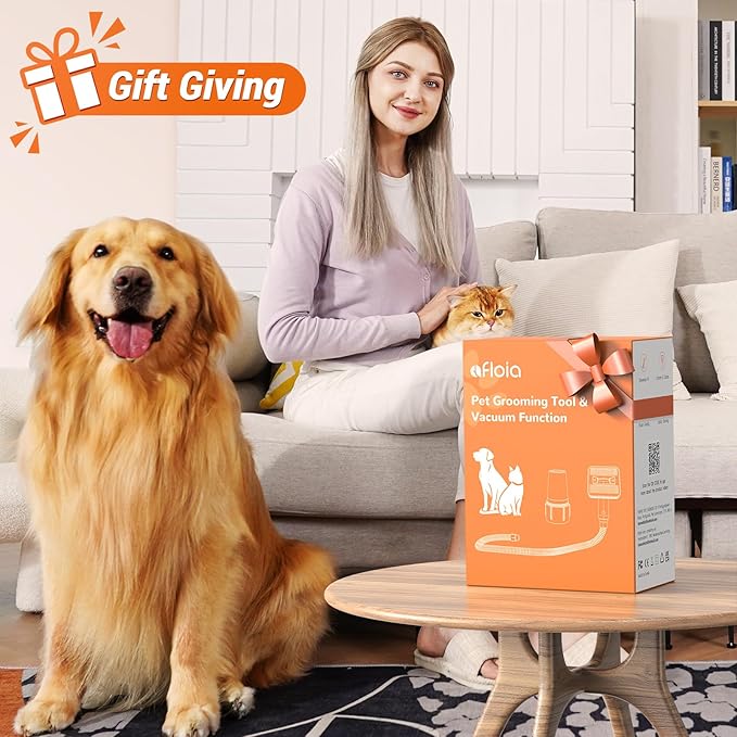 Afloia Dog Brush Vacuum Attachment, Cat Brush, Pet Brush 2 in 1 Innovative Pet Grooming kit 1-1.5'' Hoses Diameter Universal Adapter Compatible with Most Round Vacuum Cleaners like Bissell, Eureka etc