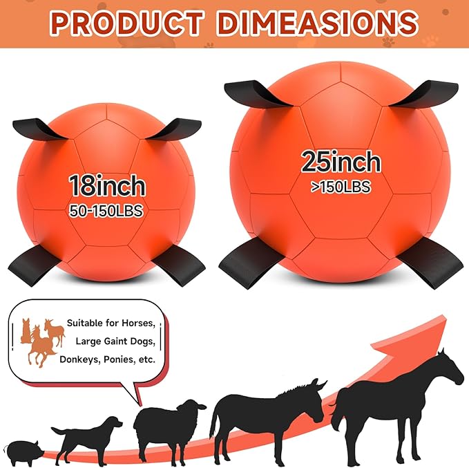QDAN Herding Ball for Dogs, 25 inch Dog Balls, Giant Dog Toys Horse Toy, Dog Herding Ball for Australian Shepherd, Orange