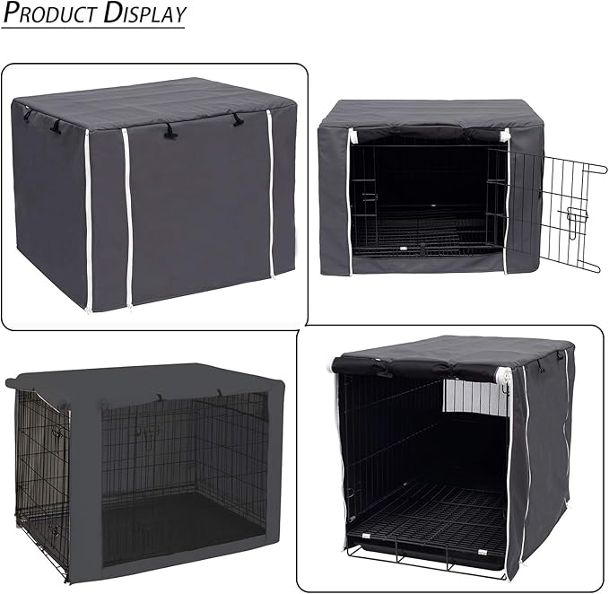 Geyecete Dog Crate Cover - Dog cage Covers Universal Fit for 24-48Inch Wire Dog cage, Lightweight Polyester Fabric, Breathable Double Door Dog Cage Cover-Gray-24 Inch