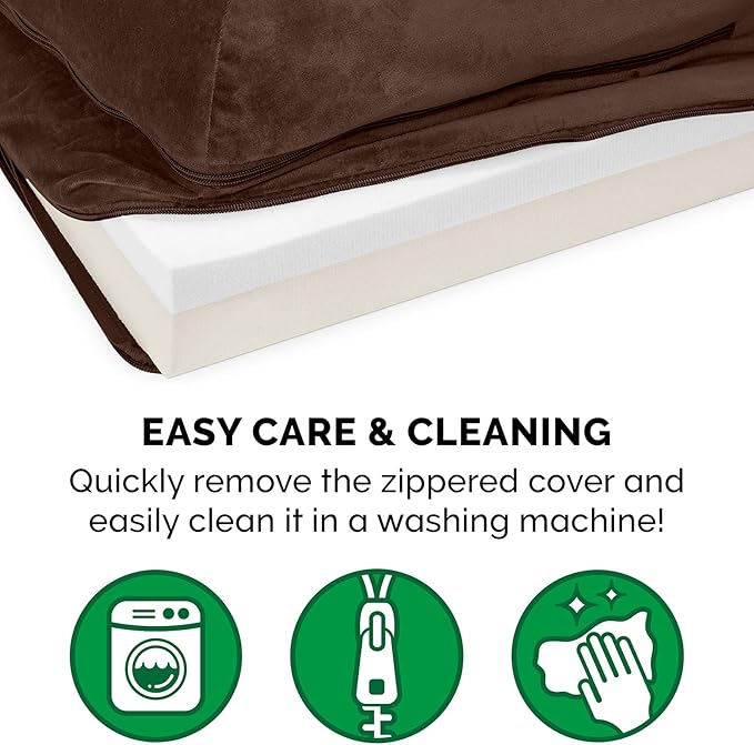 Furhaven Memory Foam Dog Bed for Large Dogs w/ Removable Bolsters & Washable Cover, For Dogs Up to 125 lbs - Plush & Velvet L Shaped Chaise - Sable Brown, Jumbo Plus/XXL