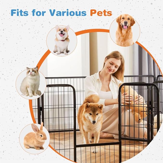 Dog Playpen, 16 Panel 24” Height Puppy Fence Exercise Pen for Yard Gate, Indoor Outdoor Heavy Duty Anti-Rust Metal Playpens with Doors Portable for RV Camping - Small/Medium/Large Pets