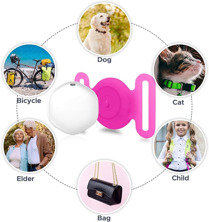 GPS Tracker for Dogs, Mini GPS Cat Tracker, Dog Tracking tag with Holder, No Monthly Fee,Work with Apple Find My(iOS Only),Dog Tracking Device,Anti-Lost,Finder Tag for Vehicles/Pets/Kids/Items (YPink)