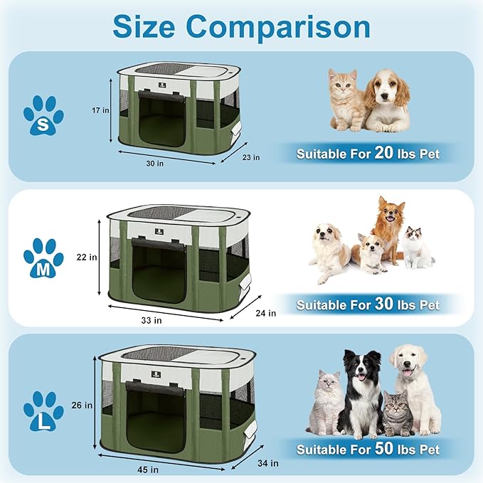 X-ZONE PET Dog Playpen, Puppy Cat Play Pen Portable Foldable Indoor/Outdoor Tent Crate Cage, Portable Pet Crate Small Size Green 30''