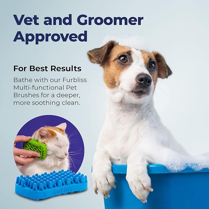 Vetnique Labs Furbliss Anti-Itch Soothing Oatmeal Shampoo 16oz & Furbliss Dog Brush for Long Hair Pets Bundle Anti-Itch Oatmeal Shampoo for Dogs with Grooming Dog Brush for Long-Haired Dogs & Cats
