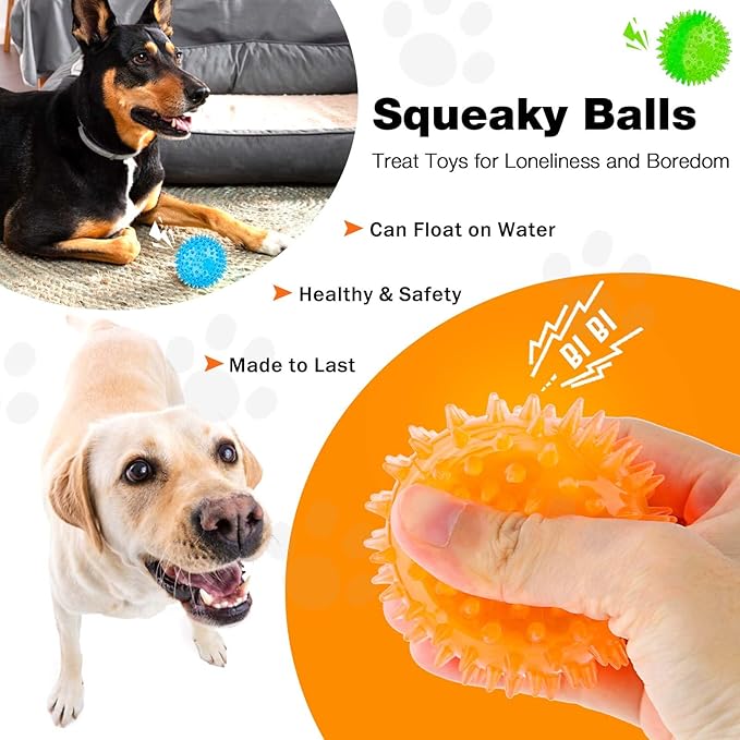 Puppy Toy 2.5” Squeaky Dog Balls Toys and Spikey Dog Ball for Aggressive Chewers for Small Dogs Dog Balls for Clean Teeth and Training (6 Pack