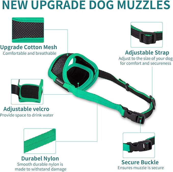 Dog Muzzles for Medium Dogs, Muzzle for Medium Sized Dog, Soft Muzzle for Dogs, Soft Mesh Dog Muzzles for Biting Barking Chewing, Muzzles for Dogs M Green