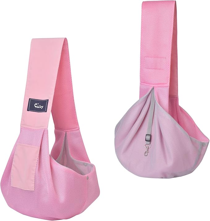 CUBY Dog and Cat Sling Carrier, Hands Free Reversible Pet Papoose Bag, Soft Pouch Adjustable, Suitable for Puppy Cats for Outdoor Travel (Pink Mesh, one Size mesh)