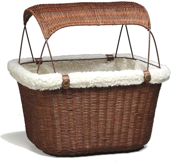 PetSafe Happy Ride Wicker Bicycle Basket for Dogs and Cats - Stylish Weather Resistant Wicker Material - Comfortable, Easy to Clean Soft Liner - Removable Sun Shield Included - for Pets up to 13 lb