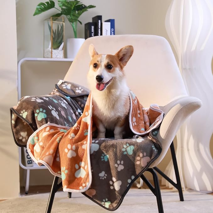 1 Pack 6 Blankets Dog Cat Soft Fluffy Fleece Pet Blanket Warm Cute Print Design Puppy Kitten Blanket Doggy Paw Small(23"x16")
