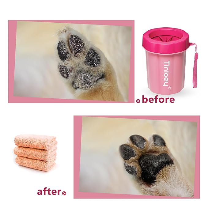 Dog Paw Cleaner for Medium Dogs (with 3 Absorbent Towels), Dog Paw Washer, Muddy Paw Cleaner, Pet Foot Cleaner (Medium, Red)