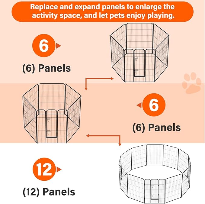 FDW Dog Playpen Dog Pen Dog Kennel 6 Panels 40 Inch Height Indoor Outdoor Folding Metal Portable Puppy Exercise Pen Heavy Duty Dog Fence for Yard Camping,Black
