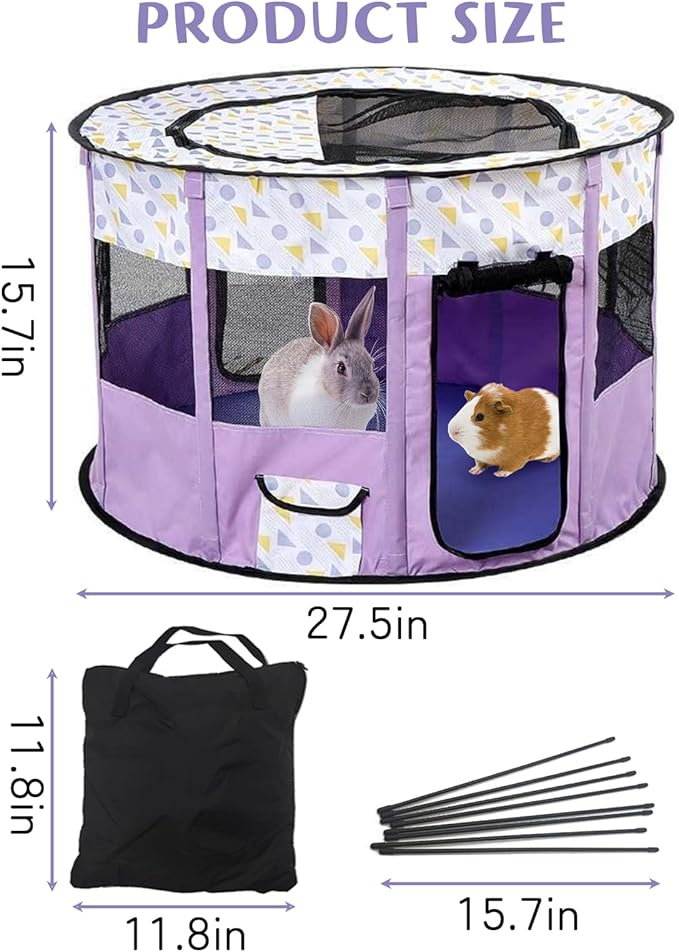 BNOSDM Rabbit Playpen with Zippered Top Portable Small Pet Cage Tent Bunny Foldable Pop Up playpen Indoor Outdoor Travel Use Exercise Yard Fence for Rabbits Ferrets Cats Guinea Pigs
