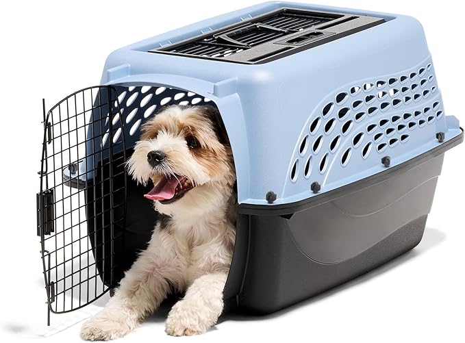 Petmate Two-Door Dog and Cat Kennel - Plastic Crate for Pets Up to 15 Pounds - Top Loading or Front Loading Pet Carrier - Airline Approved - For Home, Car, or Travel - Made in USA - 24 Inches - Blue