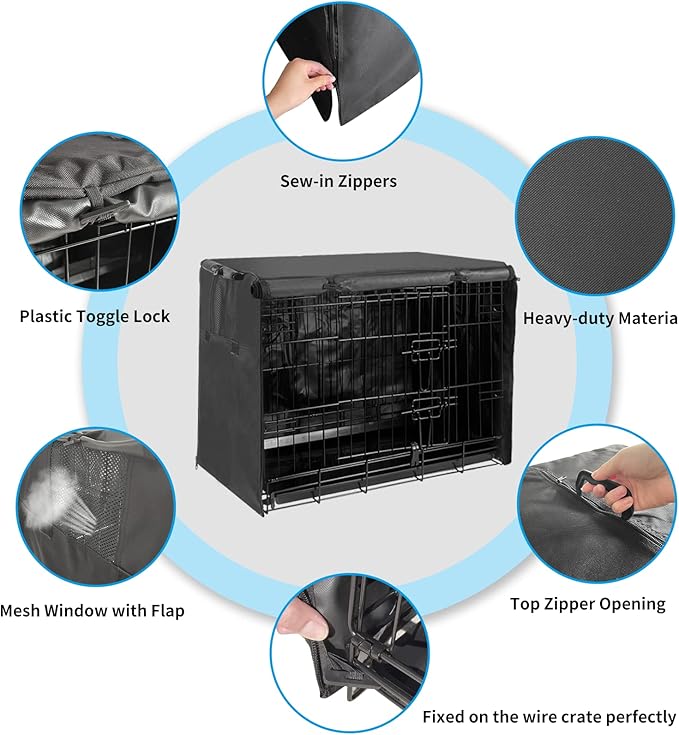 Small Dog Cage Cover 24 Inch, Puppy Crate Cover for Wire Kennel With 1 2 3 Doors, Indoor Waterproof 600D Oxford Fabric Black
