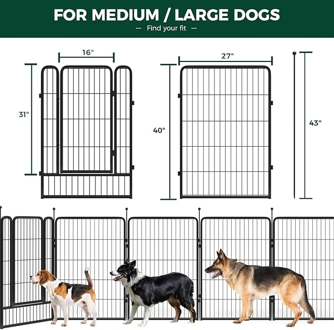 FXW Rollick Dog Playpen for Yard, RV Camping, 40 inch 16 Panels for Medium and Large Dogs│Patented