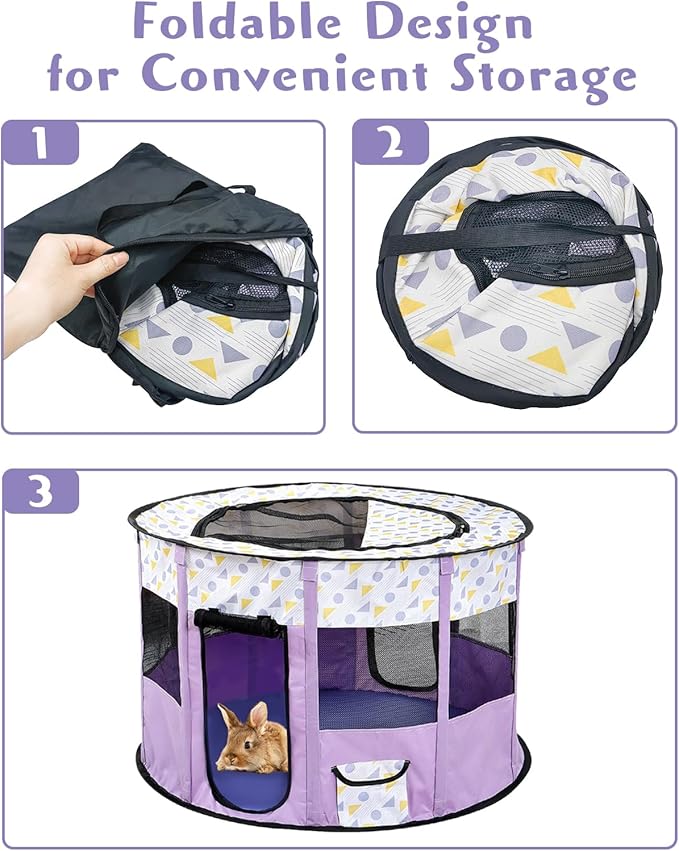 BNOSDM Rabbit Playpen with Zippered Top Portable Small Pet Cage Tent Bunny Foldable Pop Up playpen Indoor Outdoor Travel Use Exercise Yard Fence for Rabbits Ferrets Cats Guinea Pigs