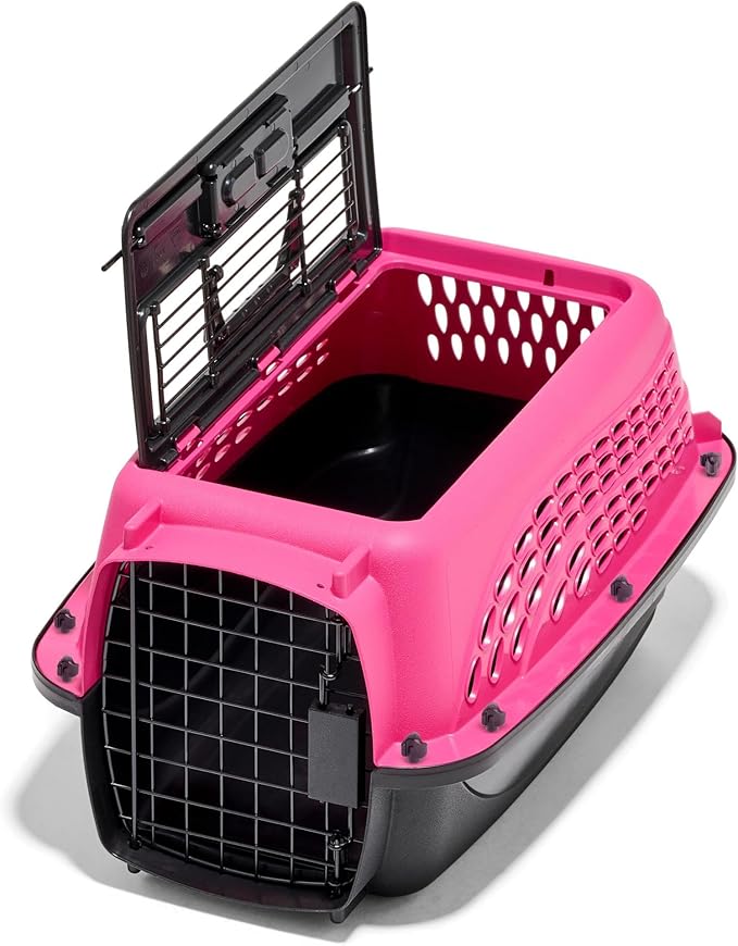 Petmate Two Door Pet Kennel for Pets up to 15 Pounds, Pink/Black, 19" Long, Made in USA
