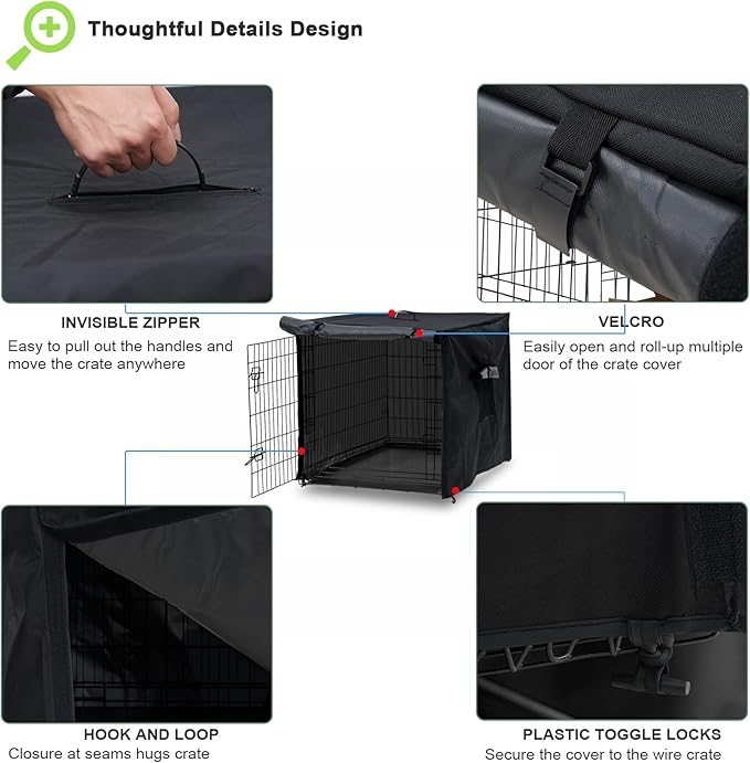 Dog Crate Cover 42in Waterproof Pet Kennel Cover for Outdoor/Indoor Protection, Durable Windproof Crate Cover Universal Fit for Wire Dog Crate (42''L*28''W*30''H-Black)