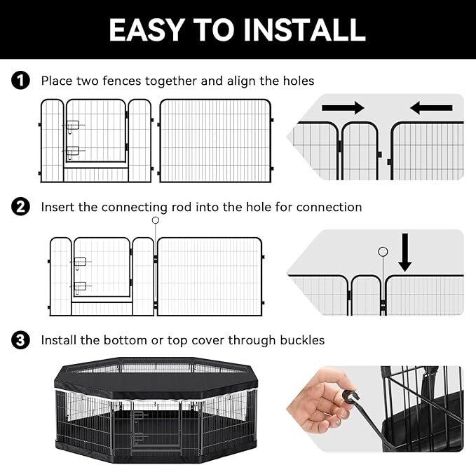 PJYuCien Dog Playpen Plus Storage Bag for Camping, 32" H Dog Pen with Extra Hard Bottom and Top,Heavy Duty Foldable Puppy Playpen for Puppies/Small and Medium Dogs, 8 Panels