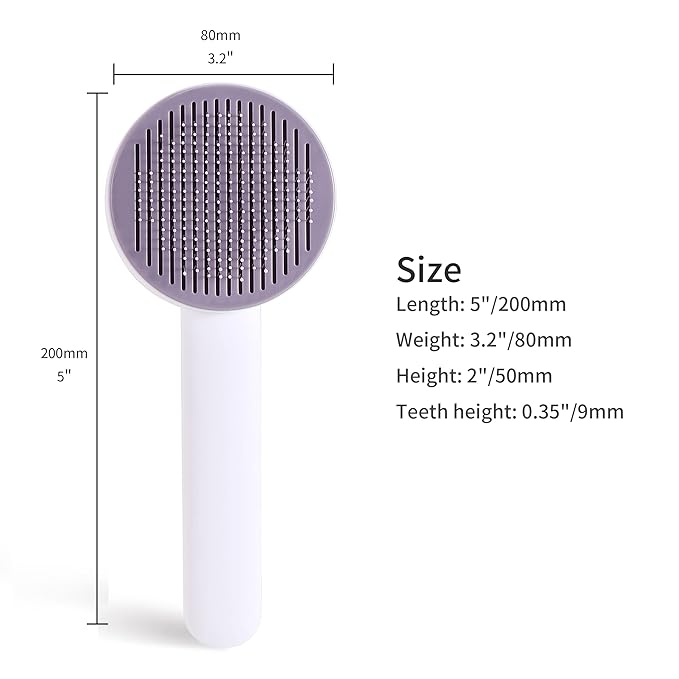 Self Cleaning Slicker Brush for Cat or Dog, Pet Grooming Brush for Long or Short Hair, Dog comb For One Button Gently Removes Loose Undercoat and Shedding Hair (Purple/Purry)
