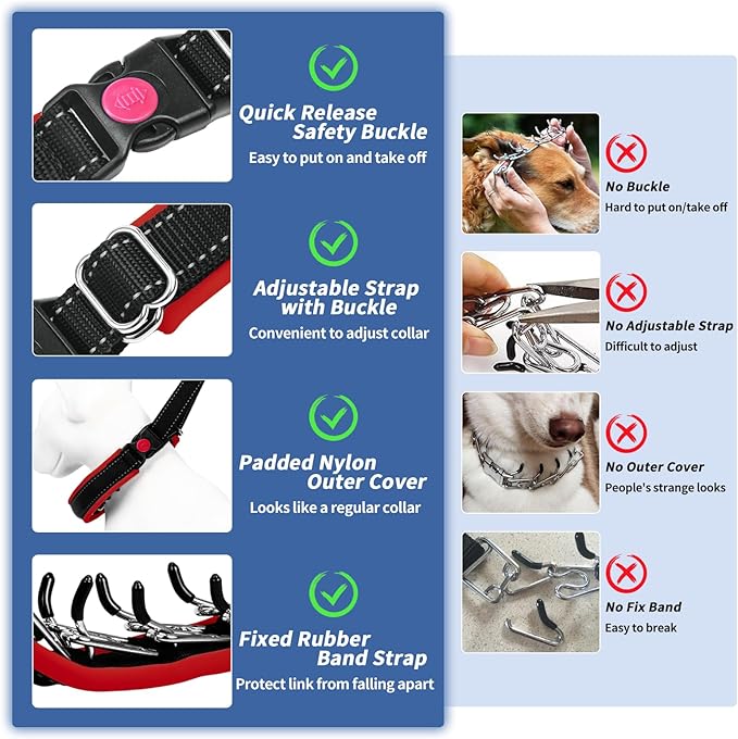Martingale Collar for Dogs, Heavy Duty Nylon No Pull Dog Collar with Buckle, Adjustable Anti Pull Collar Reflective Slip Collar for Large Medium Small Dog Training Walking M Red