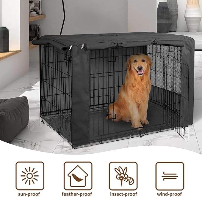 HiCaptain 24 Inch Dog Crate Cover, Black Breathable Pet Kennel Covers Fit for 1 2 Doors Standard Wire Crate (Black 24 inches)