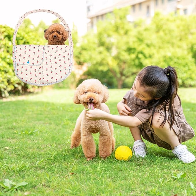 Flower Pet Sling Carrier for Small Dogs and Cats, Breathable Cotton Cats Carrier Purse,Floral Print Puppy Carrier Bag 3-10 Lbs, Hand Free Travel Chest Dog Purse, Gifts for Dog Mom Girls(White, Small