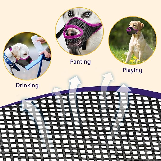 LUCKYPAW Dog Muzzle, Mesh Muzzle for Large Medium Small Dogs with Front Opening Design, Dog Mouth Cover to Prevent Biting, Licking, Chewing, Scavenging, Allows Drinking (XS-Snout:6½-7½", Purple)