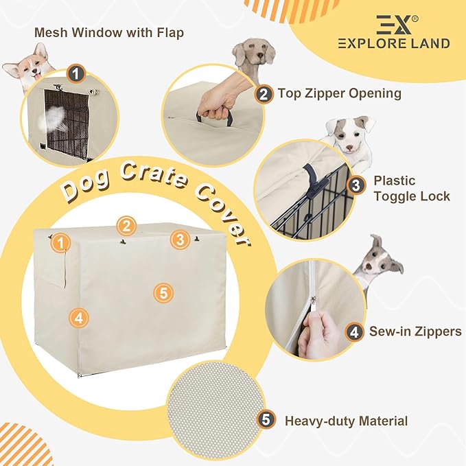Explore Land 24 inches Dog Crate Cover Heavy Duty Polyester Pet Kennel Sunshade Universal Fit for Wire Cage (Light Tan)