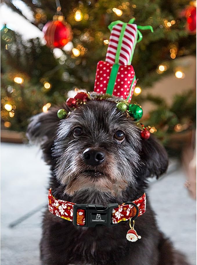 Lionheart glory Christmas Dog Collar, Red Christmas Santa Deer Dogs Collar Adjustable Soft Comfortable Collars for Small Dogs Girl or Boy Pet Gift Fall Cute Collar