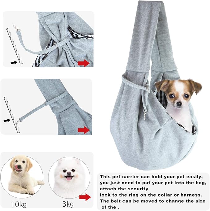 Dog and Cat Sling Carrier Little Pet Carrier Shoulder Crossbody Pet Slings for Outdoor Traveling Subway (Gray)