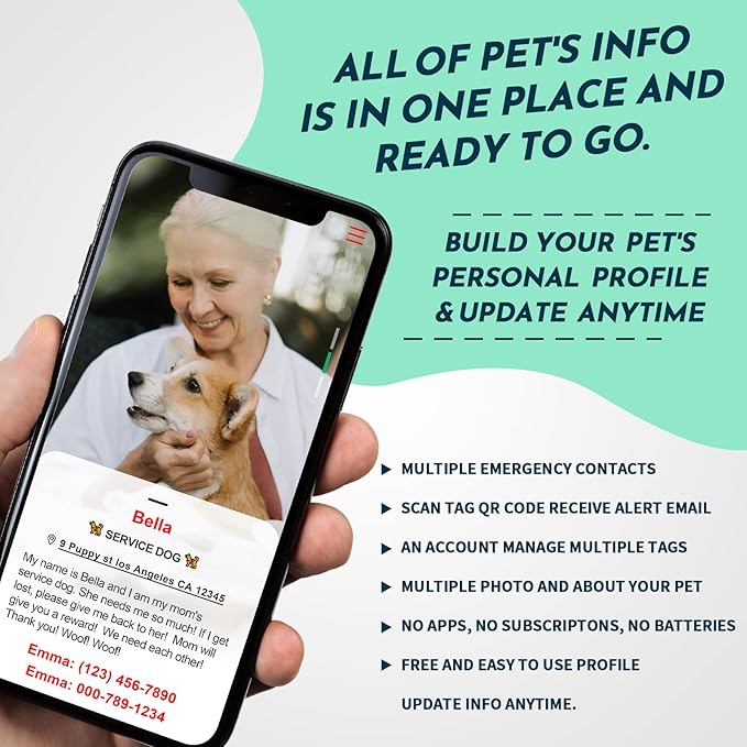 MYLUCKYTAG Service Dog Tag, NFC & QR Code Smart Pet ID Tag Personalized Dog Tag, Online Pet Profile, Pet Location Alert Email, Digital Pet Tag, Quiet Pet Tag, Durable Pet ID, Dog Collar Tag