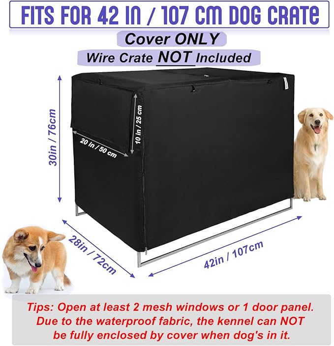 42 inch Dog Crate Cover Double Door, Low Odor 600D Oxford Fabric Kennel Cover, 2 Breathable Mesh Windows, Indoor Outdoor Dog Crate Cover 42 inch (NO CAGE)