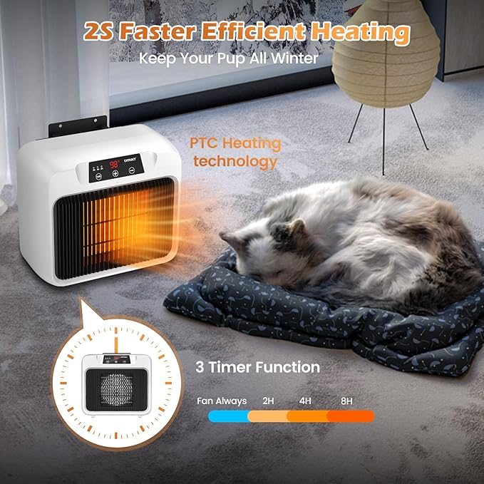 Upgrade 600W Large Dog House Heater w Thermostat, Adjustable Temp & Timer Heating Pet Heater for Outside Winter Insulated House,Safe Heated Outdoor & Won't Burn Pets, Electric Pet Kennel Heater