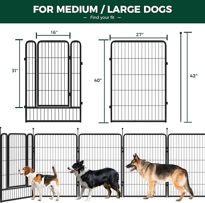 FXW Rollick Dog Playpen for Yard, RV Camping, 40 inch 32 Panels for Medium and Large Dogs│Patented