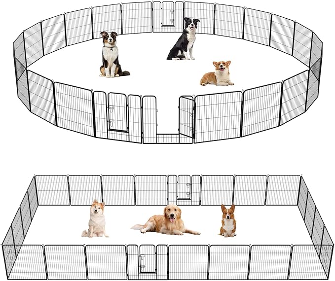 FDW Dog Playpen Dog Pen Dog Kennel 24 Panels 32 Inch Height Indoor Outdoor Folding Metal Portable Puppy Exercise Pen Heavy Duty Dog Fence for Yard Camping,Black