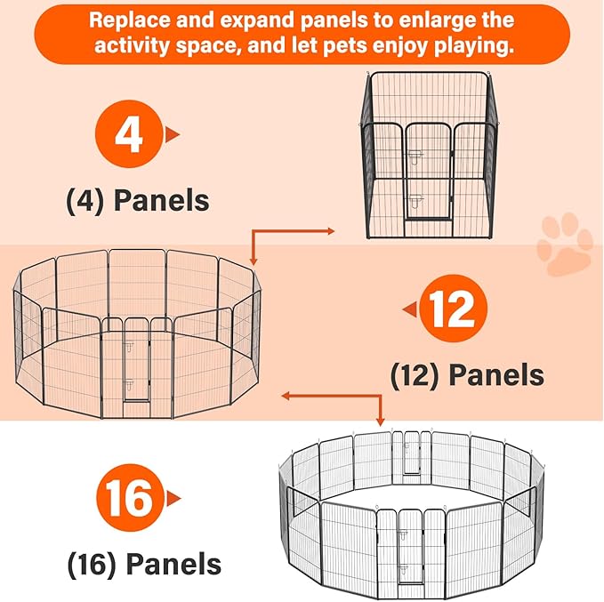 FDW Dog Playpen Kennel - 12 Panels, 40 Inch Height, Indoor/Outdoor Folding Metal Portable Puppy Exercise Pen, Heavy Duty Dog Fence for Yard, Camping - Black