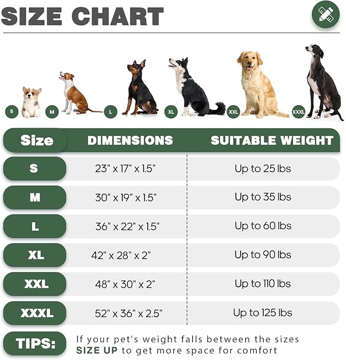 Durable Outdoor Waterproof Dog Bed up to 60 lbs Large Dogs Chew Resistance Dog Crate Mat Washable Cover