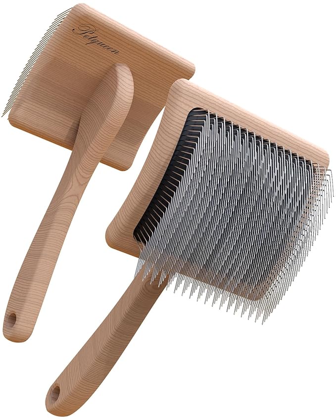 Dog Slicker Brush, Large Dog Brush, Professional Doodles Brush, for Poodles, Goldendoodles and Labradoodles, Easy to Remove Tangles, Mats and Fluff, 3.8''*3.2'' Head, 8'' Body, Large, Wood
